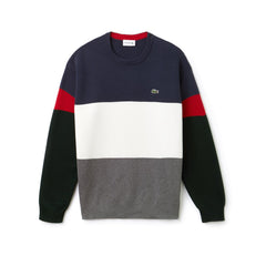 Men's Crew Neck Colorblock Flat Ribbed Cotton Sweater / Lacoste