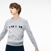 Men's Crew Neck Lettering Ribbed Pima Cotton Sweater / Lacoste