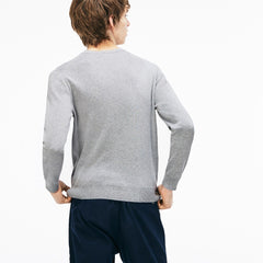 Men's Crew Neck Lettering Ribbed Pima Cotton Sweater / Lacoste