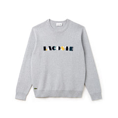 Men's Crew Neck Lettering Ribbed Pima Cotton Sweater / Lacoste