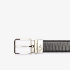 Men's Engraved-Buckle Reversible Piqué Leather Belt / Lacoste