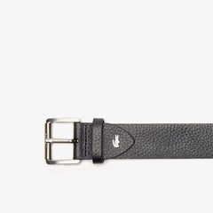Men's Engraved Rolling Buckle Grained Leather Belt / Lacoste