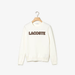 Women's Crewneck Checkerd-Logo Cotton Sweater / Lacoste