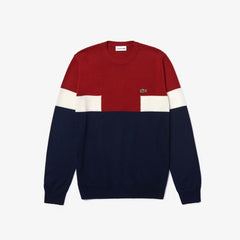 Men's Crew Neck Colorblock Wool And Cotton Blend Sweater / Lacoste