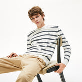 Men's Crewneck Pinstriped Wool and Cotton Sweater / Lacoste