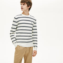 Men's Crewneck Pinstriped Wool and Cotton Sweater / Lacoste