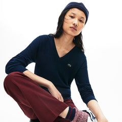 Women's V-Neck Texturized Cotton Sweater / Lacoste