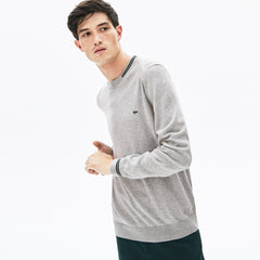Men's Crewneck Mixed Stich And Striped Cotton Sweater / Lacoste