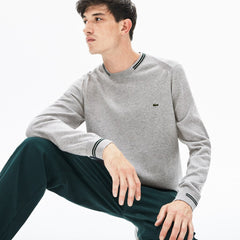 Men's Crewneck Mixed Stich And Striped Cotton Sweater / Lacoste
