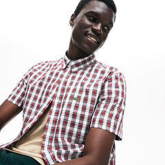 Men's Short Sleeve Plaid Poplin Shirt / Lacoste