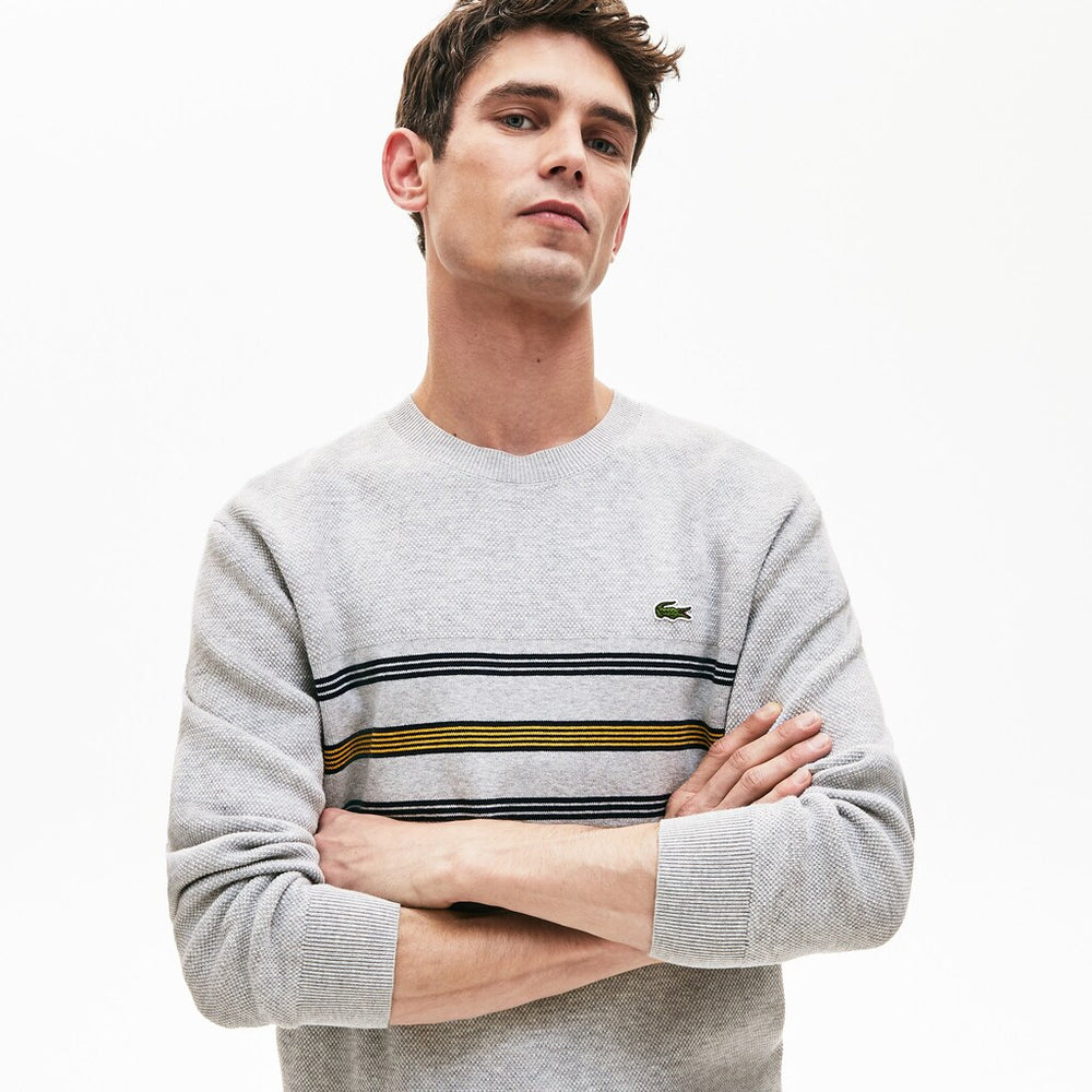 Men's Crewneck Striped Texturized Piqué Sweater / Lacoste