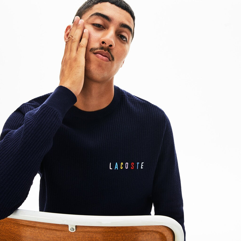Men's Crewneck Embroidered Cotton Blend Sweater / Lacoste
