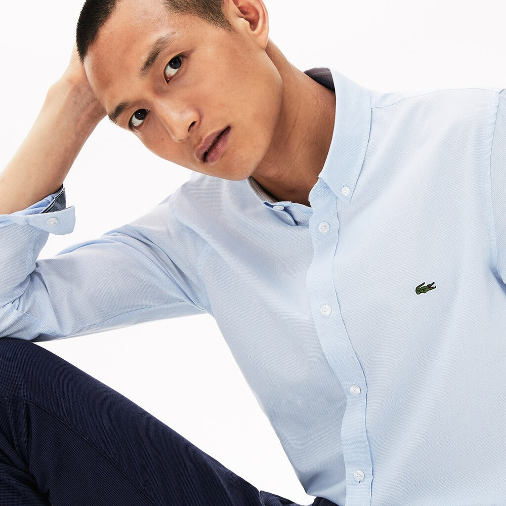 Men's Slim Fit Polka Dot Cotton Poplin Shirt / Lacoste