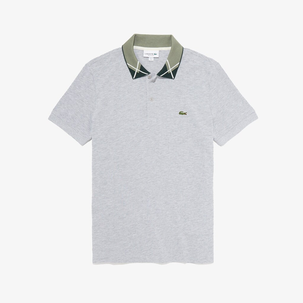 Men's Regular Fit Jacquard-Collar Cotton Piqué Polo Shirt / Lacoste