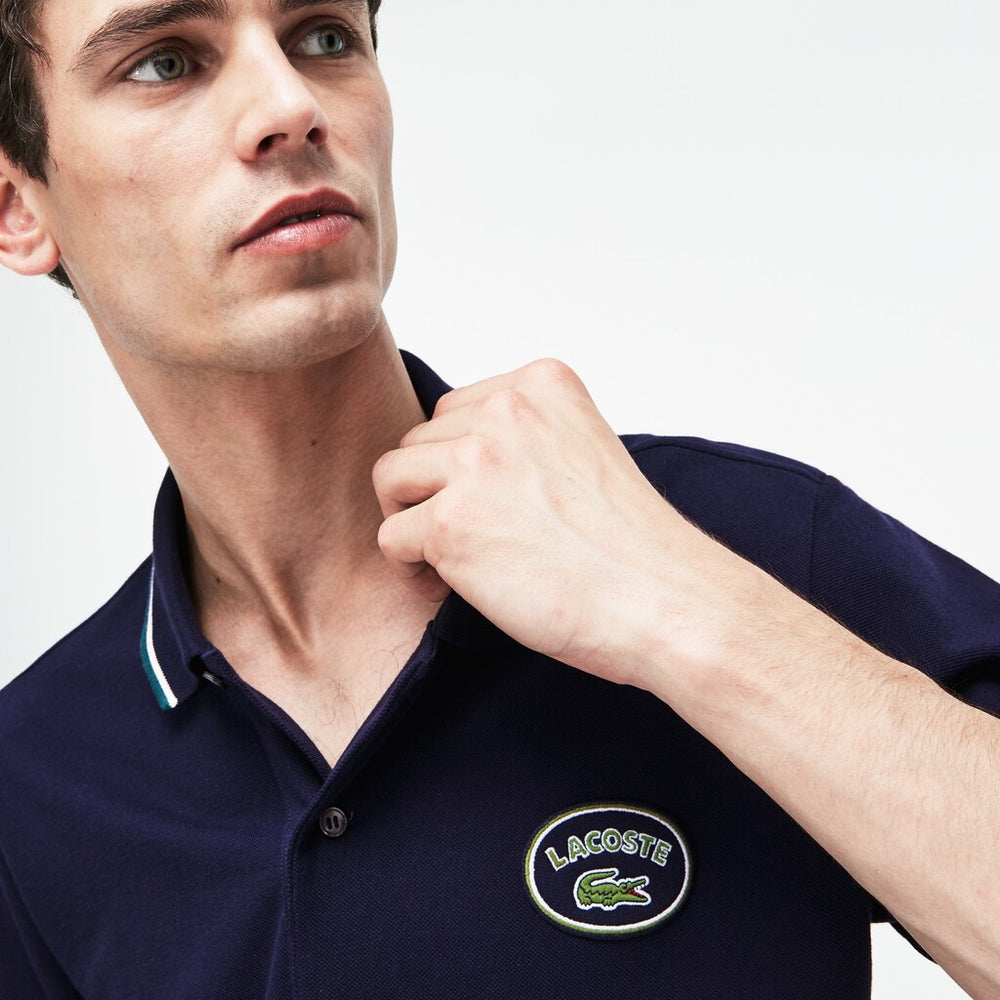 Men's Regular Fit Striped Accents Petit Piqué Polo / Lacoste