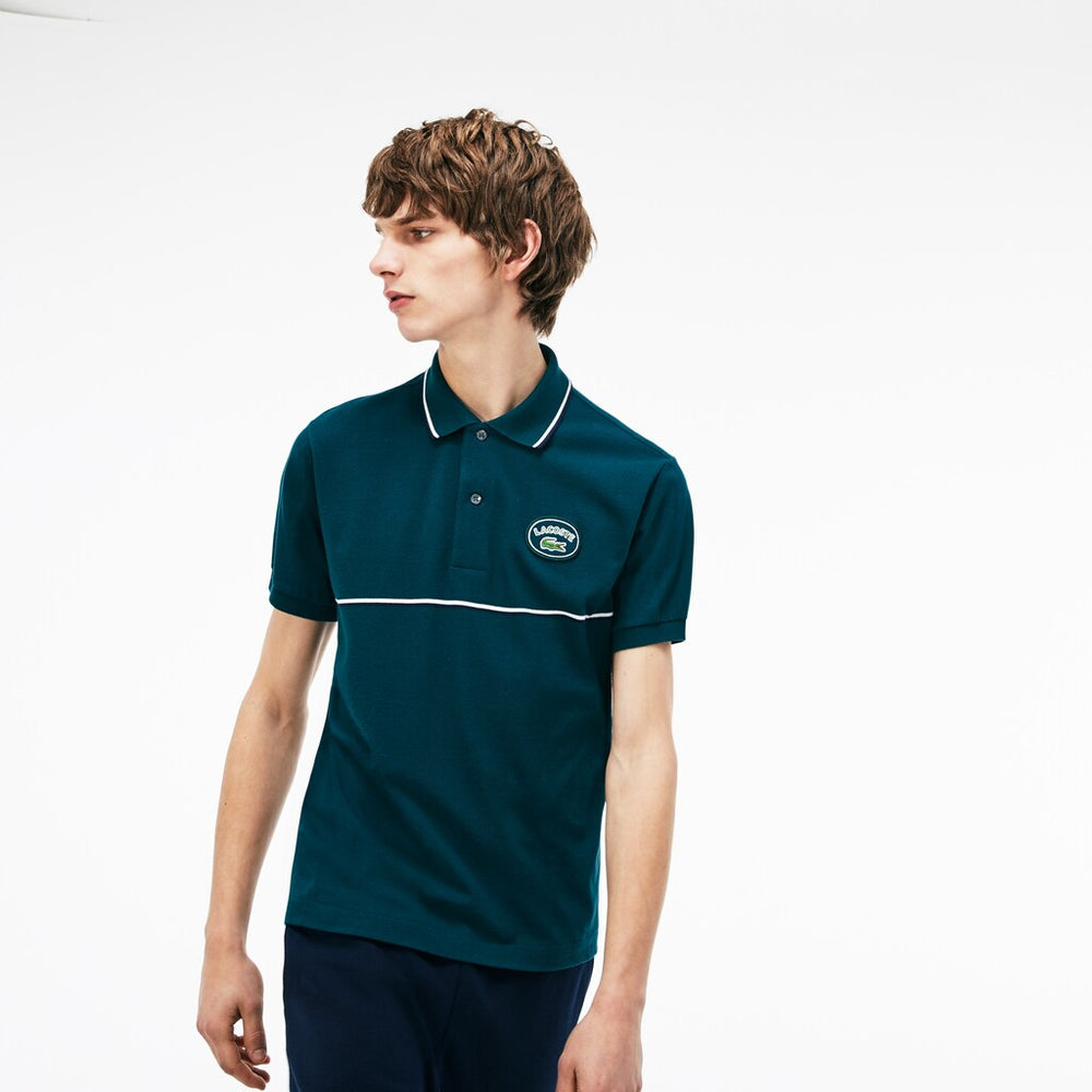 Men's Regular Fit Striped Accents Petit Piqué Polo / Lacoste