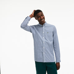 Men's Slim Fit Gingham Stretch Cotton Poplin Shirt / Lacoste
