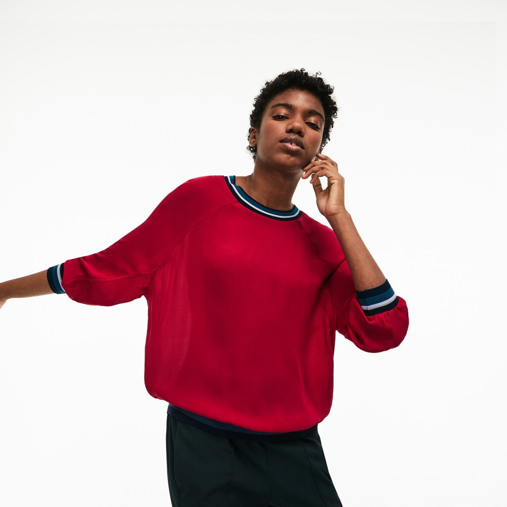 Women's Contrast Accents Silk Crepe Top / Lacoste