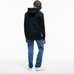 Men's Regular Fit Hooded Check Cotton Flannel Shirt / Lacoste