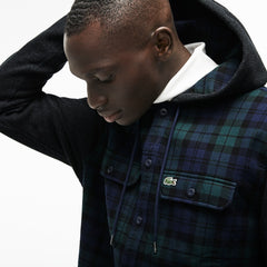 Men's Regular Fit Hooded Check Cotton Flannel Shirt / Lacoste