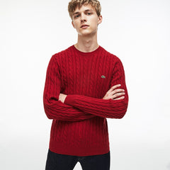 Men's Crew Neck Wool Cable Knit Effect Sweater / Lacoste