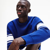 Men's Striped Sleeves Cotton And Linen Blend Crew Neck Sweater / Lacoste