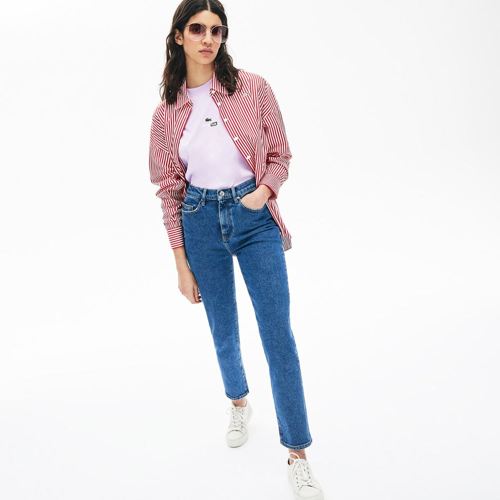 Women's LIVE High-Rise Washed Cotton Jeans / Lacoste