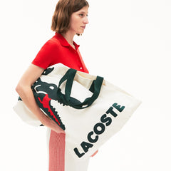 Women's Oversized Crocodile Print Cotton Large Tote / Lacoste