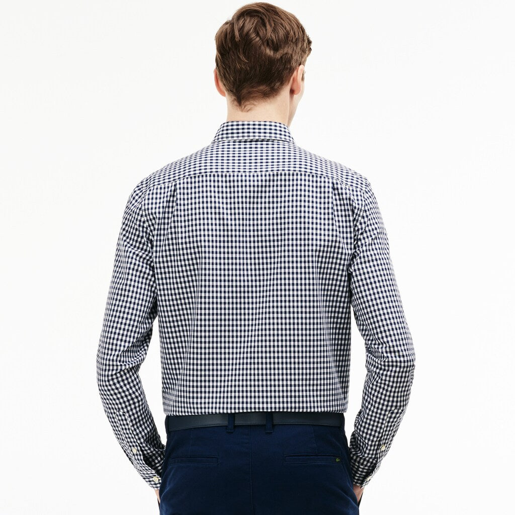 Men's Regular Fit Mini Check Poplin Shirt / Lacoste