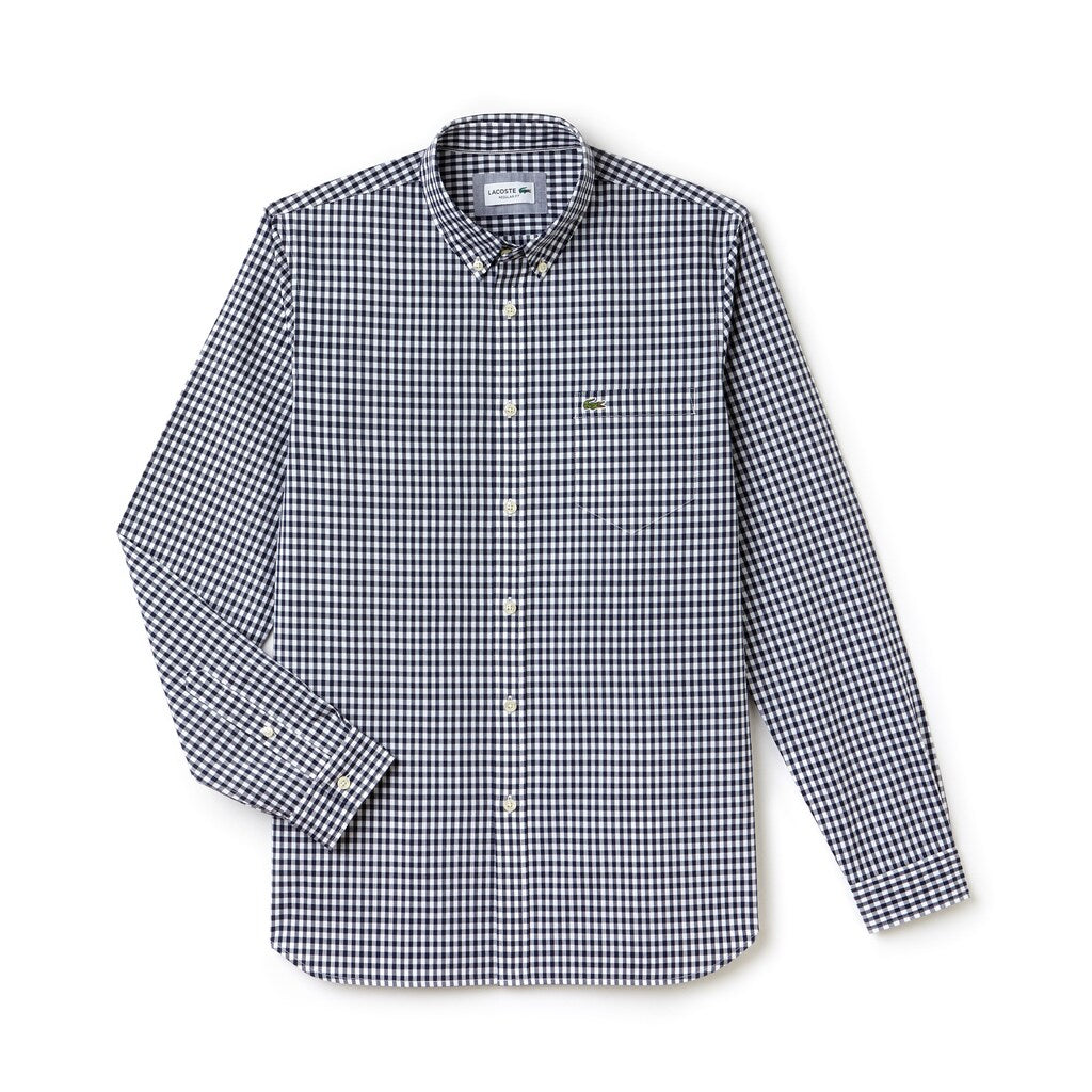 Men's Regular Fit Mini Check Poplin Shirt / Lacoste