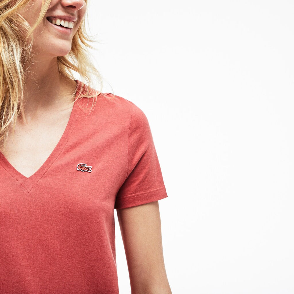 Women's Slim Fit V-Neck Cotton Jersey T-shirt / Lacoste