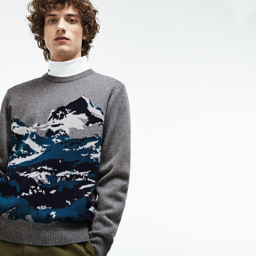 Men's Crew Neck Alpine Print Wool And Cotton Jacquard Sweater / Lacoste