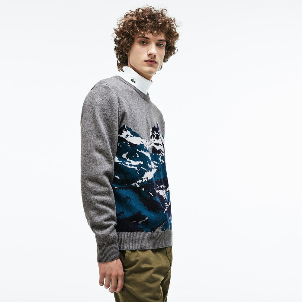 Men's Crew Neck Alpine Print Wool And Cotton Jacquard Sweater / Lacoste