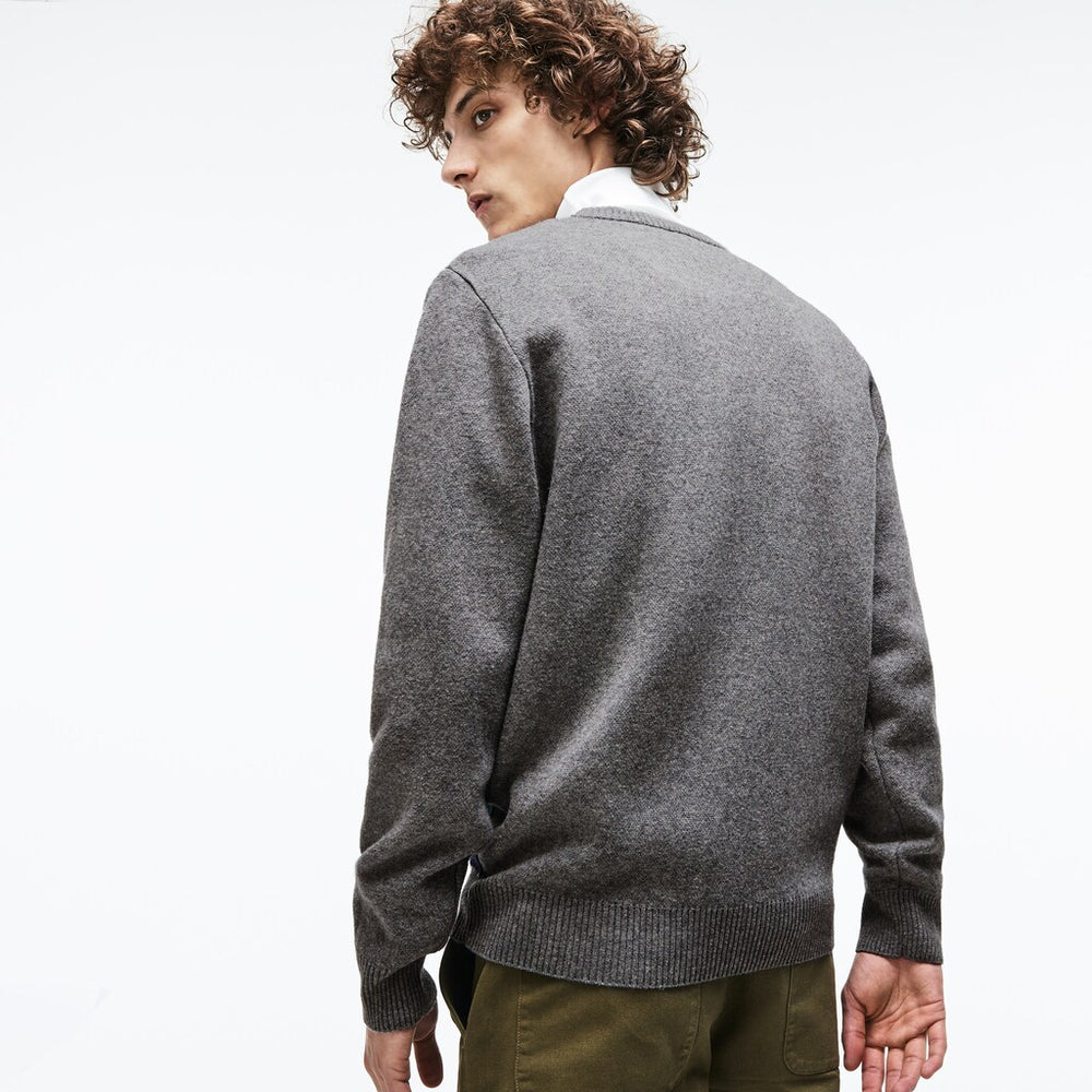 Men's Crew Neck Alpine Print Wool And Cotton Jacquard Sweater / Lacoste