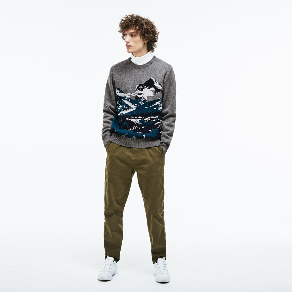 Men's Crew Neck Alpine Print Wool And Cotton Jacquard Sweater / Lacoste
