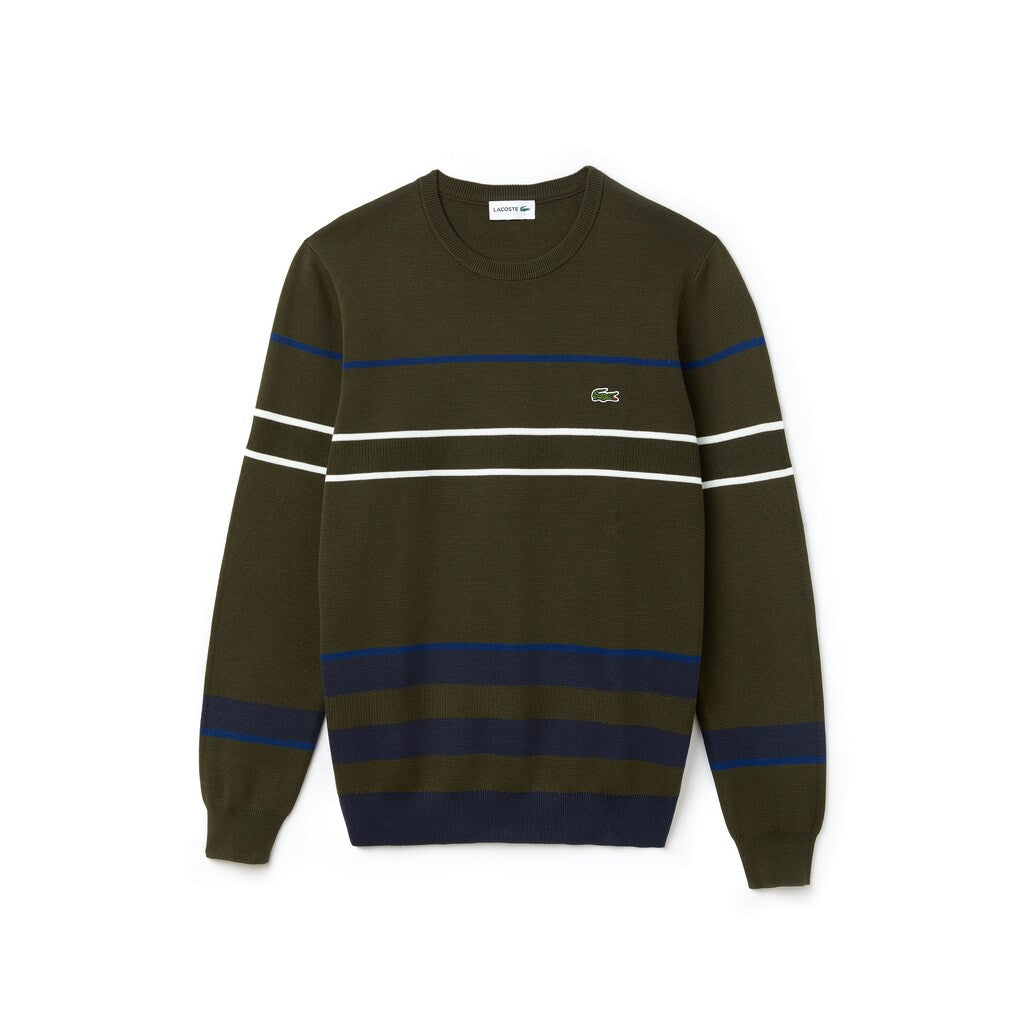 Men's Crew Neck Multicolor Striped Milano Cotton Sweater / Lacoste