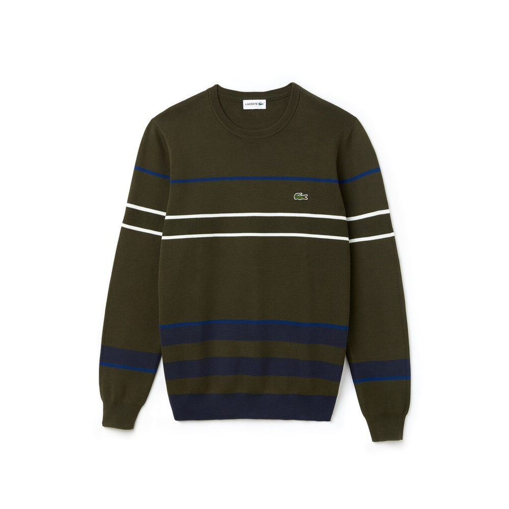 Men's Crew Neck Multicolor Striped Milano Cotton Sweater / Lacoste