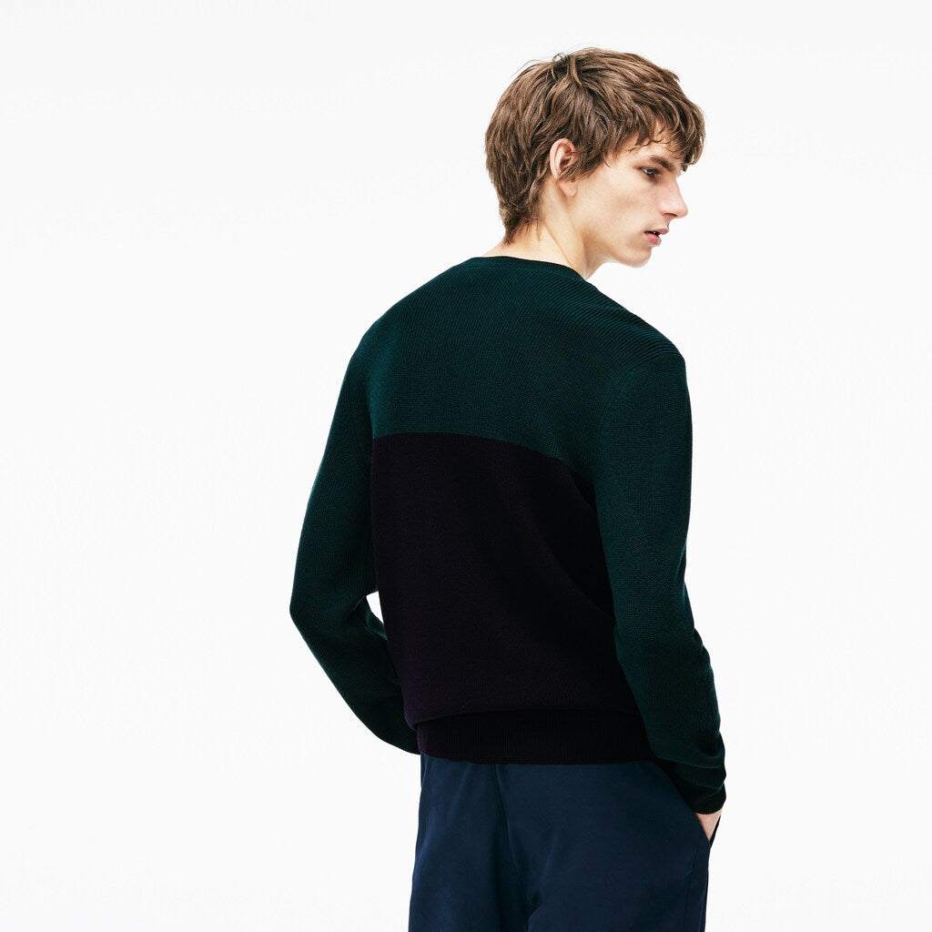 Men's Crew Neck Ribbed Wool Sweater / Lacoste