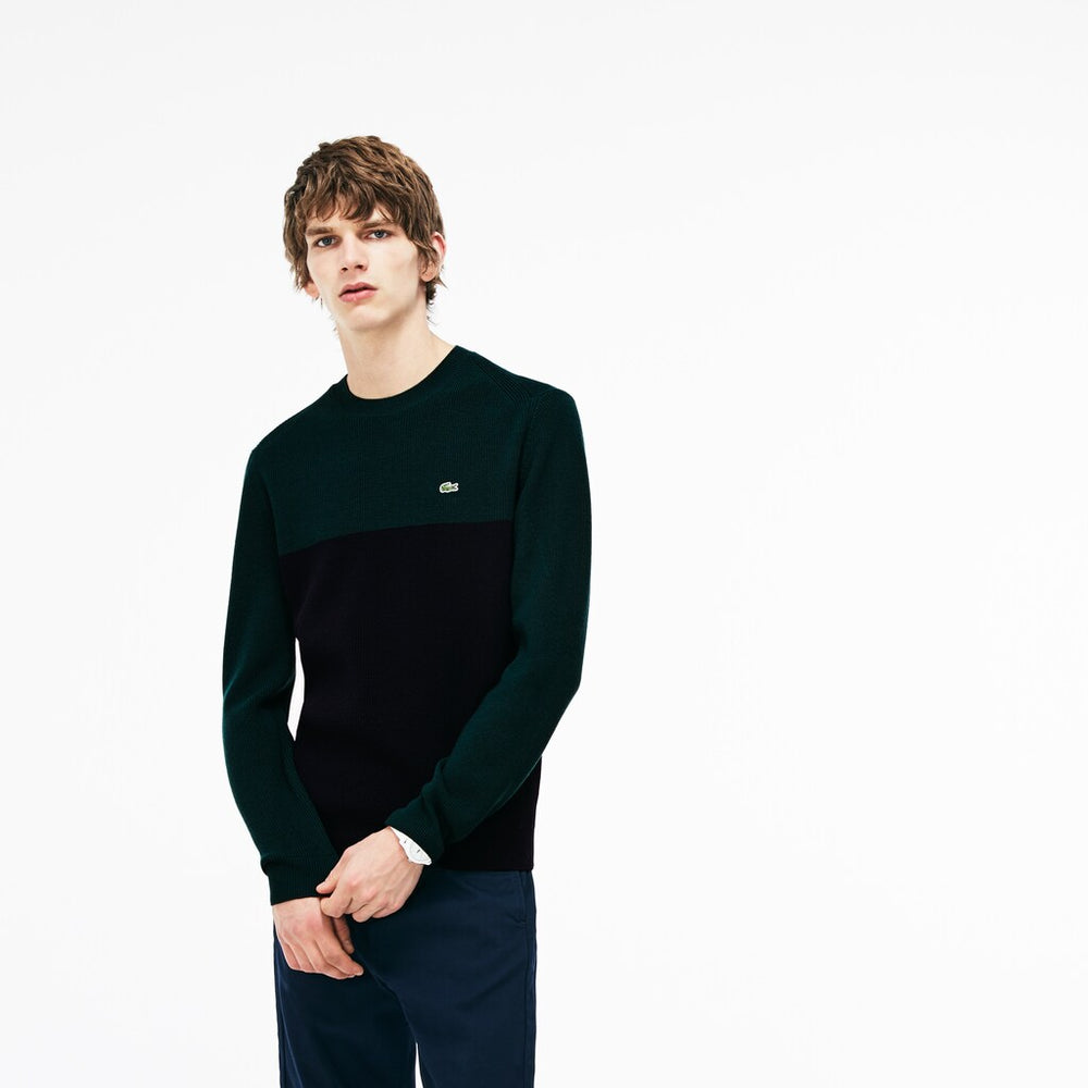 Men's Crew Neck Ribbed Wool Sweater / Lacoste