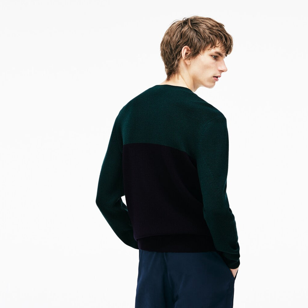 Men's Crew Neck Ribbed Wool Sweater / Lacoste