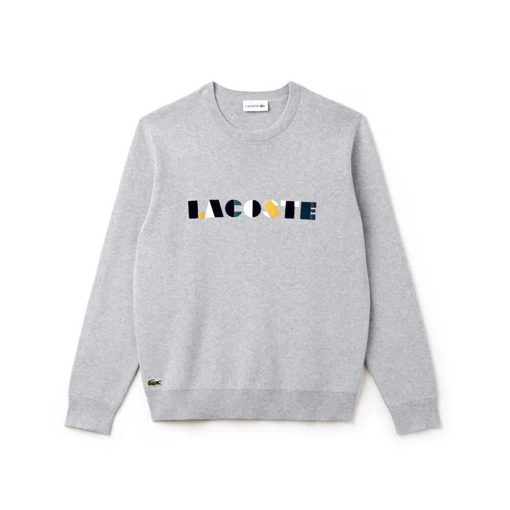 Men's Crew Neck Lettering Ribbed Pima Cotton Sweater / Lacoste