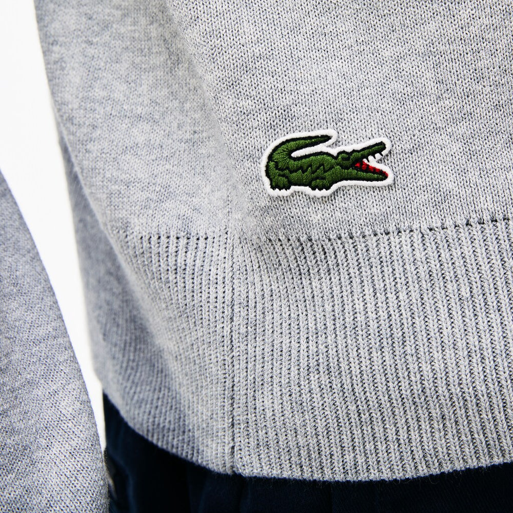 Men's Crew Neck Lettering Ribbed Pima Cotton Sweater / Lacoste