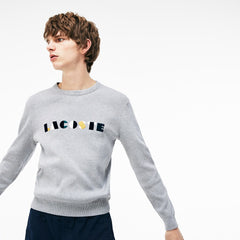 Men's Crew Neck Lettering Ribbed Pima Cotton Sweater / Lacoste