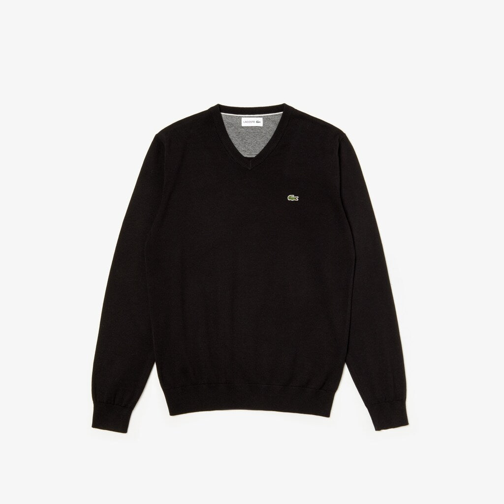 Men's V-neck Caviar Piqué Accent Cotton Jersey Sweater / Lacoste
