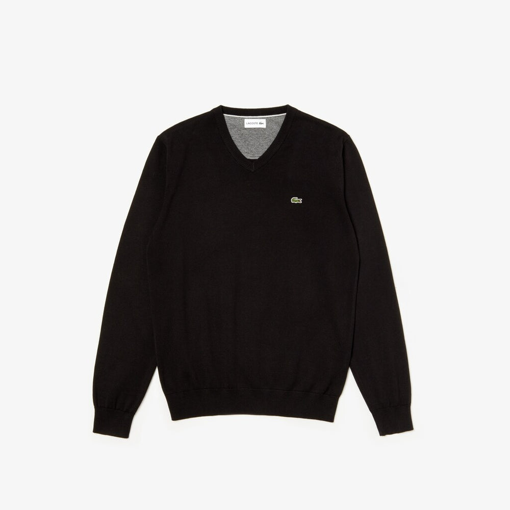 Men's V-neck Caviar Piqué Accent Cotton Jersey Sweater / Lacoste
