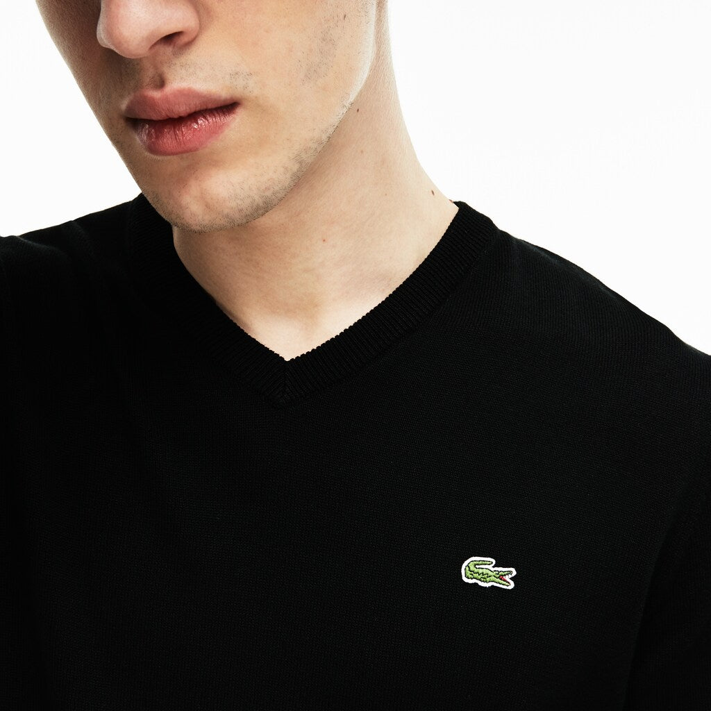 Men's V-neck Caviar Piqué Accent Cotton Jersey Sweater / Lacoste