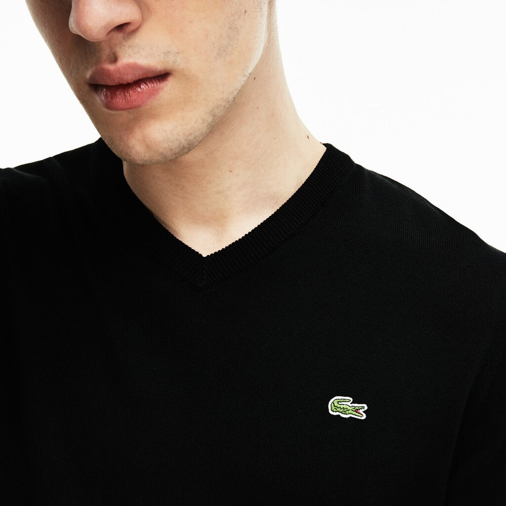 Men's V-neck Caviar Piqué Accent Cotton Jersey Sweater / Lacoste