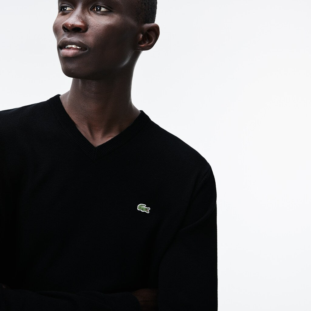 Men's V-neck Caviar Piqué Accent Cotton Jersey Sweater / Lacoste