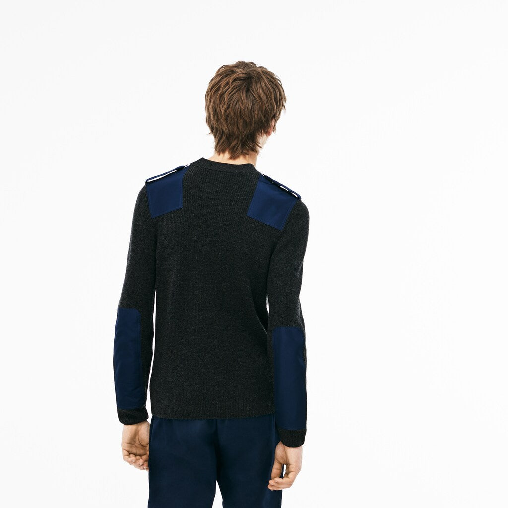Men's Crew Neck Colorblock Ribbed Wool And Cotton Sweater / Lacoste