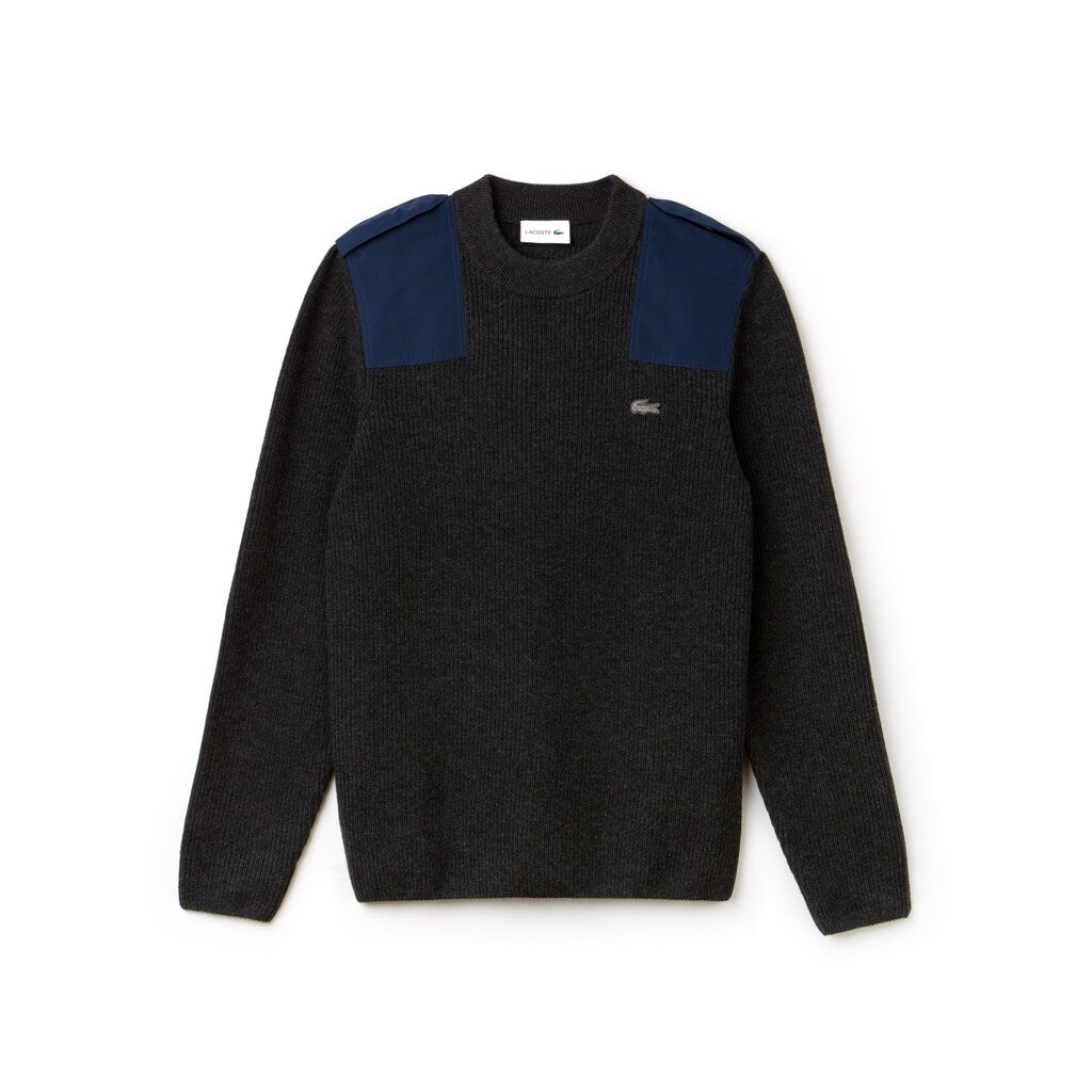 Men's Crew Neck Colorblock Ribbed Wool And Cotton Sweater / Lacoste